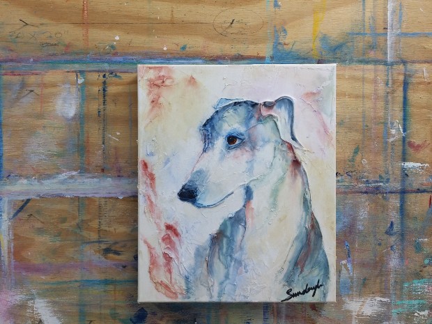 Blue Greyhound by SundayL Artist - on the easel