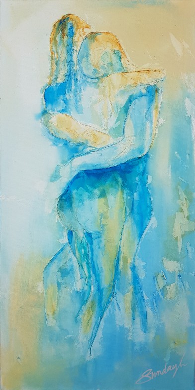 Hold Me by SundayL Artist - an emotional figurative painting