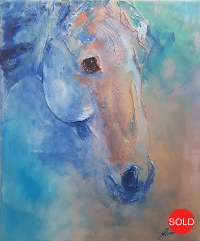 Horse Head Blue and Peach by Sunday L Artist (SOLD)