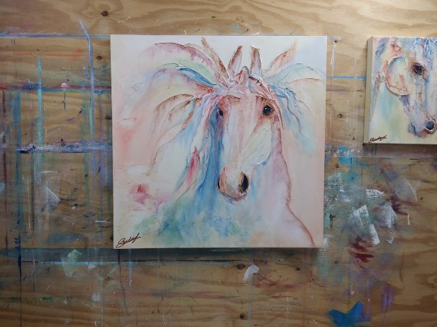Innocence - an equine painting by SundayL (on easel)