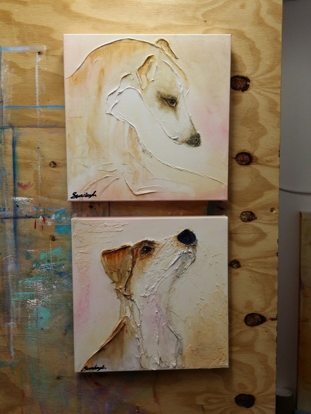 Fawn Rose Greyhound and Ever Hopeful paintings by SundayL